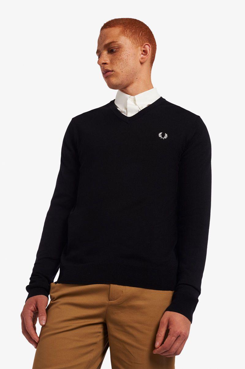 Black Fred Perry Classic V Neck Jumper Men\'s Knitwear | PH 1292BEXC